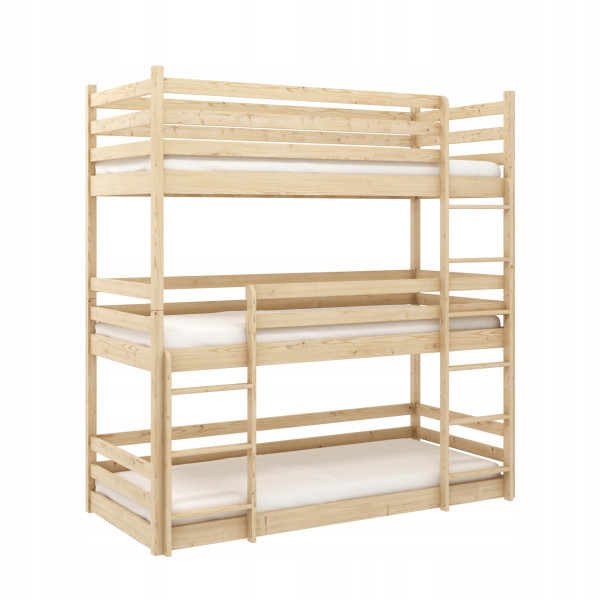 Sosnowe łóżko piętrowe trzypoziomowe ze stelażem flex TED 80x180 879157