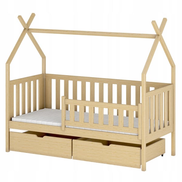 Sosnowe łóżko pojedyncze z szufladami na zabawki SIMBA 80x190 tipi 878846