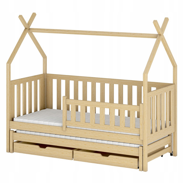 Sosnowe łóżko rozkładane z pojemnikami na zabawki TYTUS 90x180 tipi 878825
