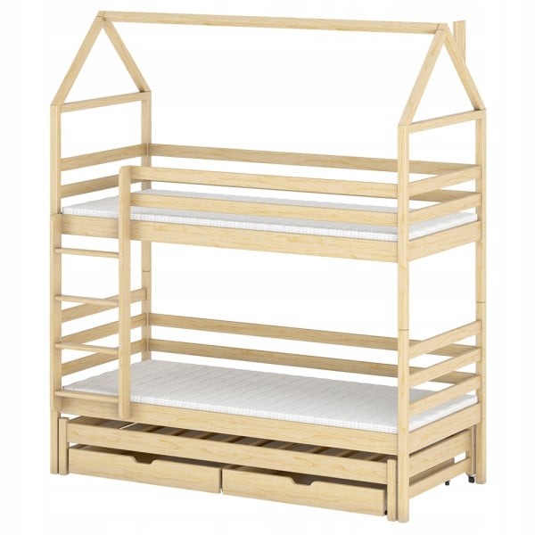 Sosnowe łóżko z szufladami i wysuwanym łóżkiem DALIA 80x170 domek 856827