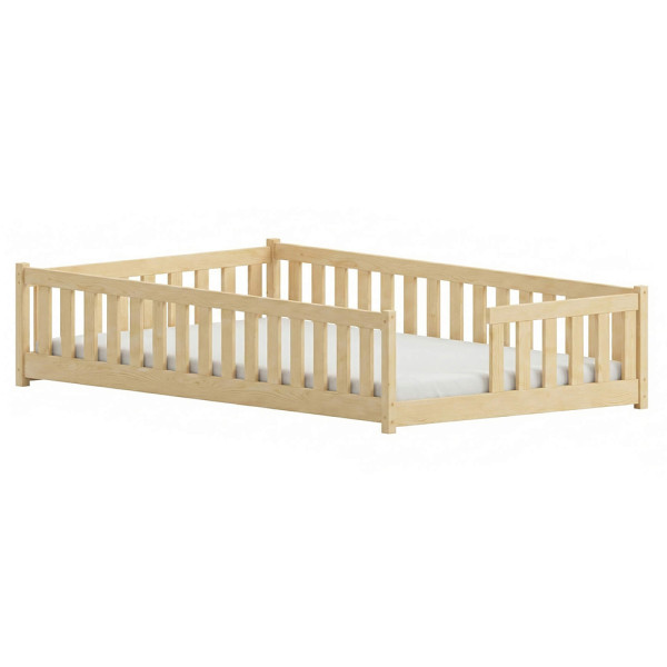 Sosnowe niskie łóżko Montessori z bocznym wejściem IVY 120x200 ze stelażem 937758