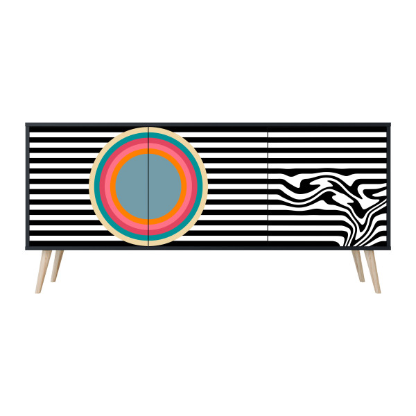 SPECTRA SHOWCASE Komoda 3 drzwi Czarna-Bukowa skośna 442361