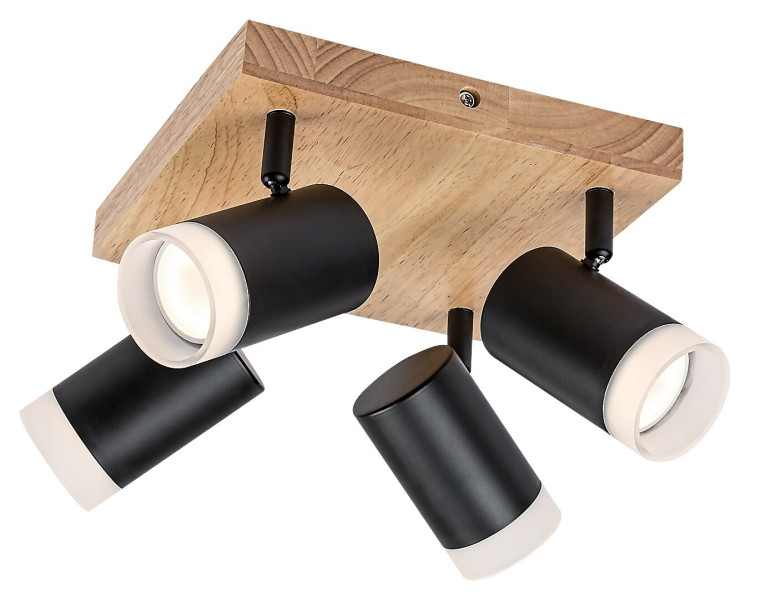 Spot kwadratowy dąb-czarny Toras 4xGU10x10W wym:16x6x6cm IP20 Rabalux 908915