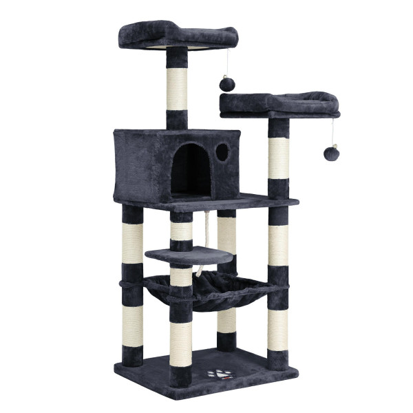 Stabilny Drapak dla Kota 143 cm z Platformami Hamakiem i Zabawki Szary 646087