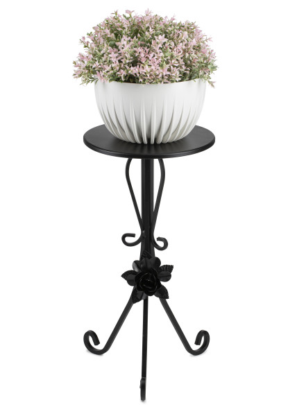 Stabilny kwietnik metalowy czarny z różą 55 cm 303224