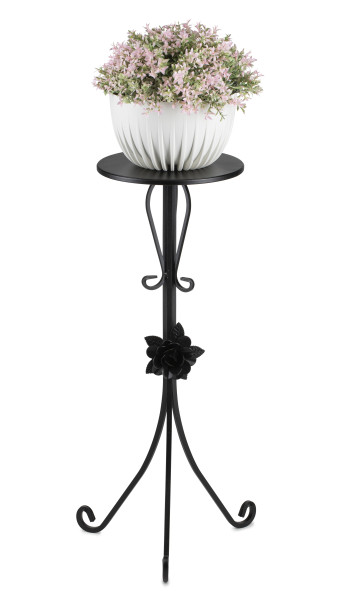 Stabilny kwietnik metalowy czarny z różą 75 cm 303233