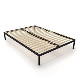 Stelaż Łóżka BED ALU 140×200 Metalowy Drewniane Listwy Nowoczesny czarny 954092