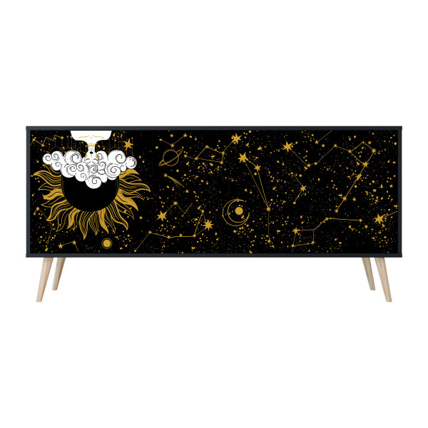 STELLAR CONSTELLATIONS Komoda 3 drzwi Czarna-Bukowa skośna 442171