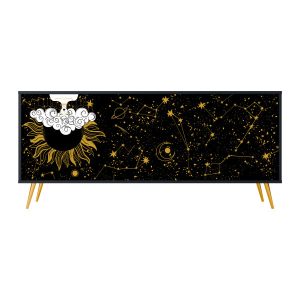 STELLAR CONSTELLATIONS Komoda 3 drzwi Czarna-Metalowa szpilka złota 441941 STELLAR CONSTELLATIONS Komoda 3 drzwi Czarna-Metalowa szpilka złota 441941