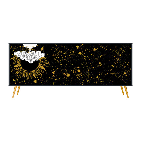 STELLAR CONSTELLATIONS Komoda 3 drzwi Czarna-Metalowa szpilka złota 441941