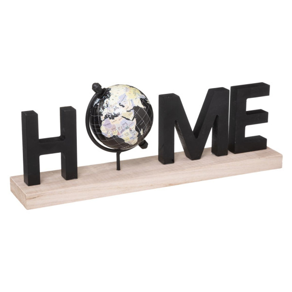 Stojąca dekoracja Home czarna 36x13 cm napis z globusem 931794