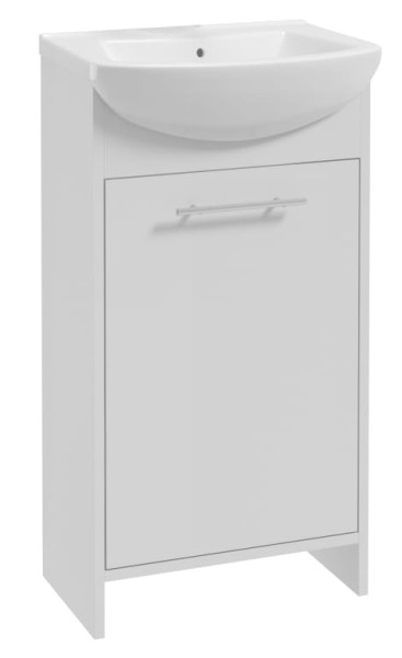 Stojąca szafka łazienkowa z umywalką 45 cm, biała, nowoczesna 379357
