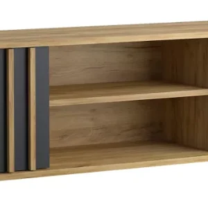 Stojąca szafka RTV z drzwiczkami i lamelami w stylu loft – Manix 203007 Stojąca szafka RTV z drzwiczkami i lamelami w stylu loft – Manix 203007