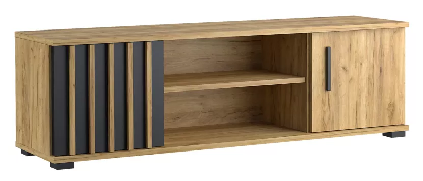 Stojąca szafka RTV z drzwiczkami i lamelami w stylu loft - Manix 203007