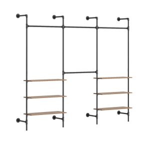 Stojak garderobowy ścienny z 6 półkami Czarny/Drewno 265x48x220cm KLS19-SCH 1007006 Stojak garderobowy ścienny z 6 półkami Czarny/Drewno 265x48x220cm KLS19-SCH 1007006