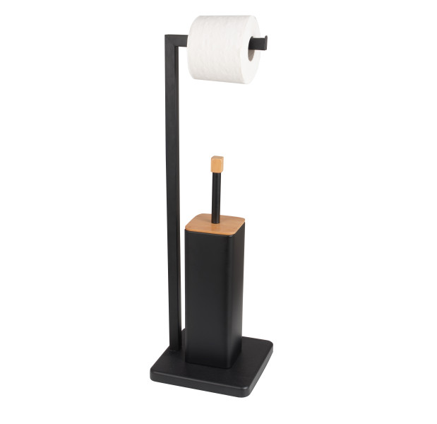 Stojak na papier toaletowy i szczotka do wc czarna bambus - Yoka 783232