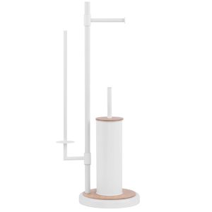 Stojak na papier toaletowy i szczotkę WC 3w1 biały z bambusem – Yoka Home 782819 Stojak na papier toaletowy i szczotkę WC 3w1 biały z bambusem – Yoka Home 782819