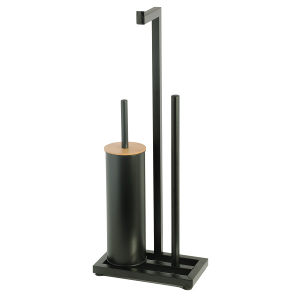 Stojak na papier toaletowy i szczotkę WC 3w1 czarny bambus - Yoka Home 783229