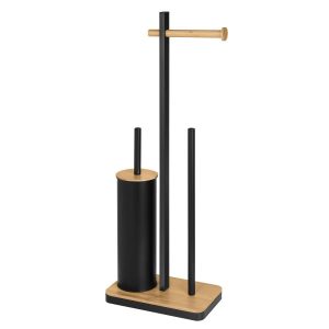 Stojak na papier toaletowy i szczotkę WC 3w1 czarny – Yoka 834508 Stojak na papier toaletowy i szczotkę WC 3w1 czarny – Yoka 834508
