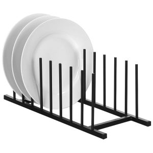 Stojak na pokrywki i talerze metalowy czarny 34,5×12,5×12 cm 596354 Stojak na pokrywki i talerze metalowy czarny 34,5×12,5×12 cm 596354