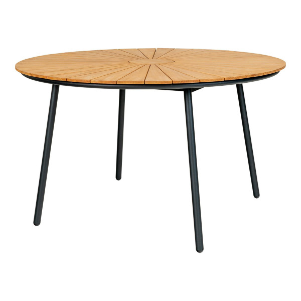 STÓŁ Cleveland 130 cm okrągły DREWNO TEKOWE czarny metal 647821