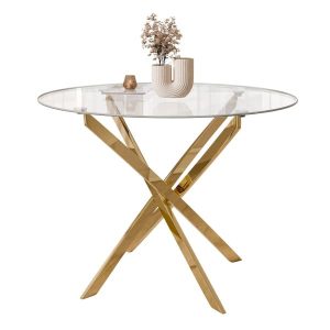 Stół CRISTAL 100 cm złoty chrom/szklany blat 202309 Stół CRISTAL 100 cm złoty chrom/szklany blat 202309