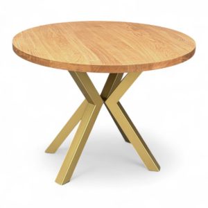 Stół dębowy Ø100 cm drewniany nierozkładany nogi metalowe ZŁOTE X 736219 Stół dębowy Ø100 cm drewniany nierozkładany nogi metalowe ZŁOTE X 736219