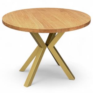 Stół dębowy Ø110 cm drewniany nierozkładany nogi metalowe ZŁOTE X 736231 Stół dębowy Ø110 cm drewniany nierozkładany nogi metalowe ZŁOTE X 736231