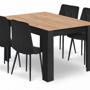 Stół do jadalni 120×80 cm craft czarny + 4 krzesła welur 865898 Stół do jadalni 120×80 cm craft czarny + 4 krzesła welur 865898