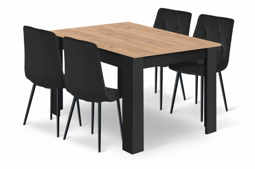 Stół do jadalni 120x80 cm craft czarny + 4 krzesła welur 865898