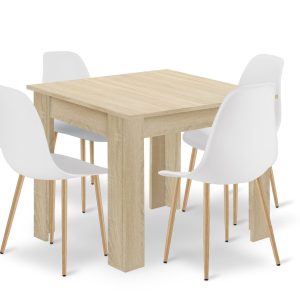 Stół do kuchni 80×80 cm sonoma + 4 krzesła białe nogi naturalne kpl. 1005523 Stół do kuchni 80×80 cm sonoma + 4 krzesła białe nogi naturalne kpl. 1005523