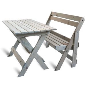 Stół i krzesła ogrodowe drewniane zestaw 105cm jasny siwy 395630