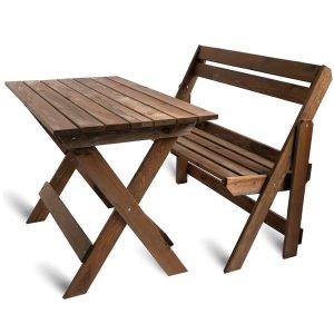 Stół i krzesła ogrodowe drewniane zestaw 105cm sosna orzech 395632