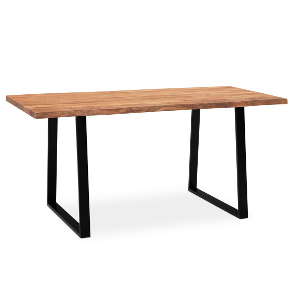 Stół Jadalniany 160 cm Drewno Lite Akacjowe Metal Czarny Krawędź drzewa 710707