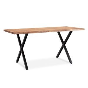 Stół Jadalniany 160 cm Drewno Lite Akacjowe Metal Czarny Krawędź drzewa 710695 Stół Jadalniany 160 cm Drewno Lite Akacjowe Metal Czarny Krawędź drzewa 710695