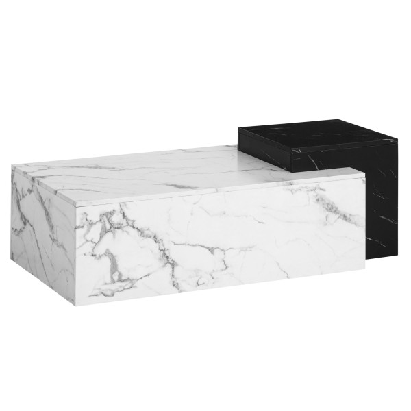 Stół Kawowy 120x60x40 cm Biały Czarny Stolik Salonu Marmurowy z Półkami 723896