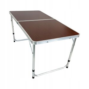 Stół kempingowy składany aluminiowy SC1002 ciemne drewno 915970