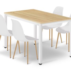 Stół kuchenny 120×60 dąb/białe + 4 krzesła WAT białe naturalne 1005507 Stół kuchenny 120×60 dąb/białe + 4 krzesła WAT białe naturalne 1005507