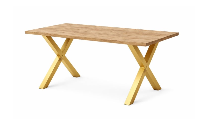Stół loftowy SOFTI X rozkładany 140x90/200, Dąb Craft, n. złote 925015