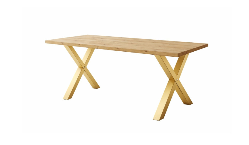 Stół loftowy SOFTI X rozkładany 160x90/200, Dąb Artisan, n. złote 925053