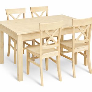 Stół Madura rozkładany 140/205×90 z drewna z 4 krzesłami, kolor sosnowy 937551 Stół Madura rozkładany 140/205×90 z drewna z 4 krzesłami, kolor sosnowy 937551
