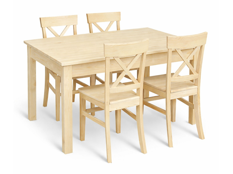 Stół Madura rozkładany 140/205x90 z drewna z 4 krzesłami, kolor sosnowy 937551