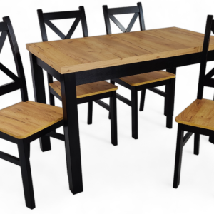 Stół mały 65×120/160 cm Dąb Craft 4 Krzesła krzyż czarne 566159 Stół mały 65×120/160 cm Dąb Craft 4 Krzesła krzyż czarne 566159