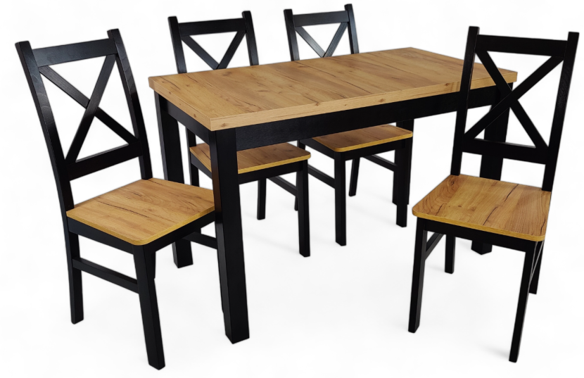 Stół mały 65x120/160 cm Dąb Craft 4 Krzesła krzyż czarne 566159