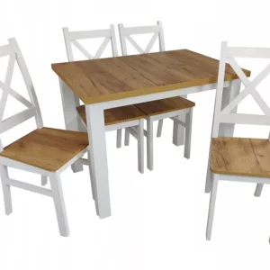 Stół mały 70×100 Dąb Craft 4 Krzesła krzyż białe 755783 Stół mały 70×100 Dąb Craft 4 Krzesła krzyż białe 755783
