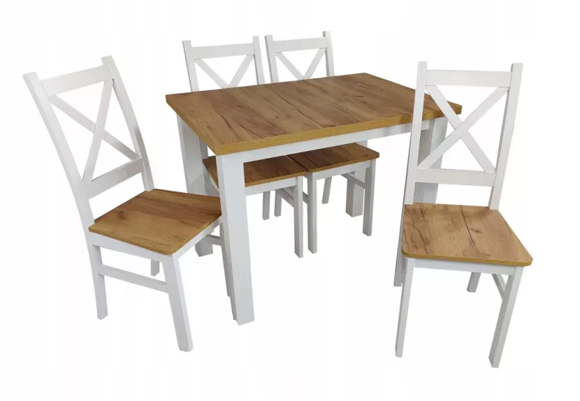 Stół mały 70x100 Dąb Craft 4 Krzesła krzyż białe 755783