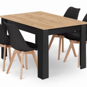 Stół NP 120×80 Artisan nogi czarne + 4 krzesła MARK czarne nogi naturalne 773960