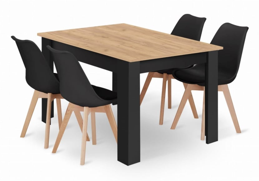 Stół NP 120x80 Artisan nogi czarne + 4 krzesła MARK czarne nogi naturalne 773960