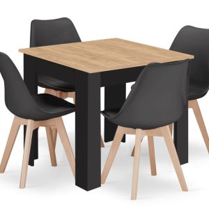 Stół NP 80×80 Artisan nogi czarne + 4 krzesła MARK czarne nogi naturalne 773977