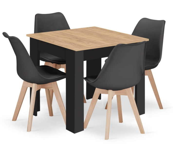 Stół NP 80x80 Artisan nogi czarne + 4 krzesła MARK czarne nogi naturalne 773977